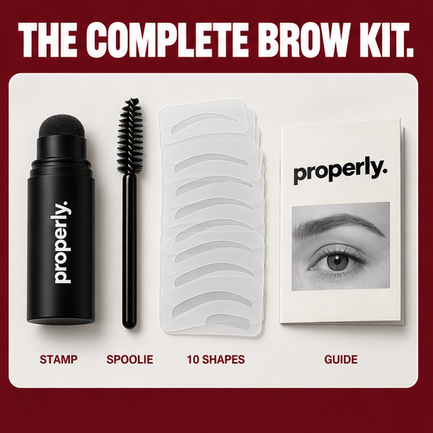 Complete Properly brow stamp kit contents